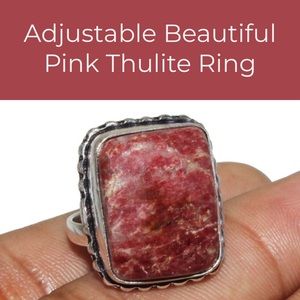 Comfort Curl Pink Thulite Adjustable Sterling Overlay Ring, Handmade in Colorado